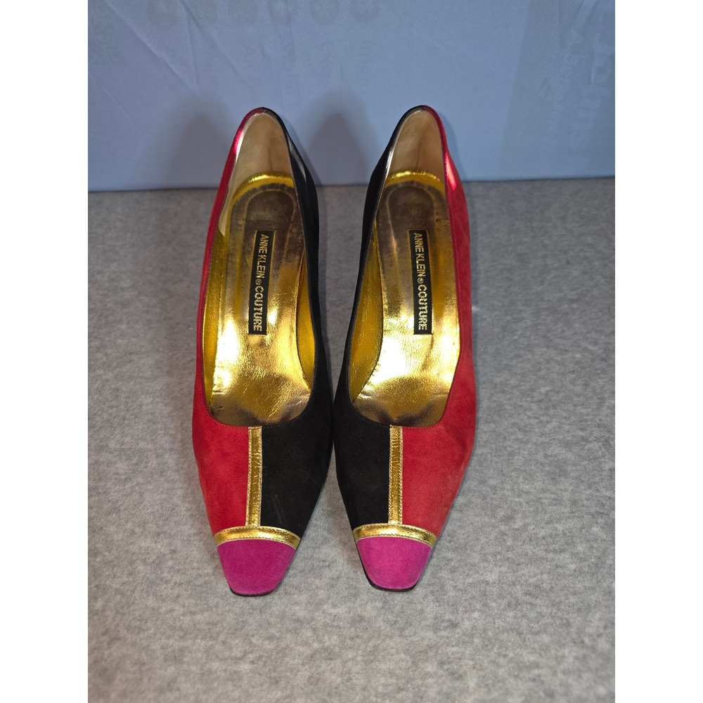 Anne Klein Couture Suede Color Block Pointed Toe Heels Pumps Size 7.5M